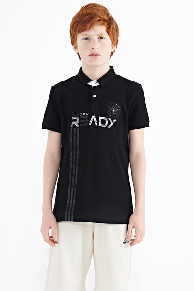 Tommylife Wholesale Polo Neck Standard Fit Printed Boys' T-Shirt 11143 Black - Thumbnail