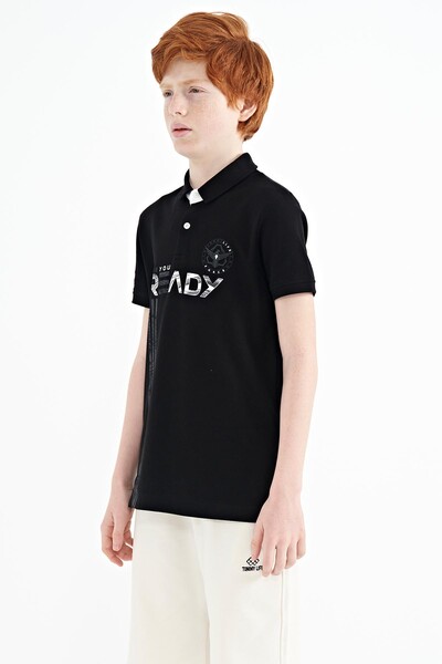 Tommylife Wholesale Polo Neck Standard Fit Printed Boys' T-Shirt 11143 Black - Thumbnail