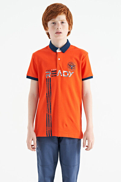 Tommylife Wholesale Polo Neck Standard Fit Printed Boys' T-Shirt 11143 Orange - Thumbnail