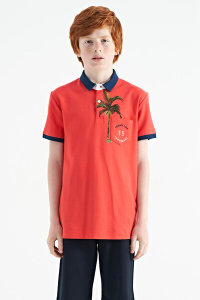 Tommylife Wholesale Polo Neck Standard Fit Printed Boys' T-Shirt 11144 Coral - Thumbnail