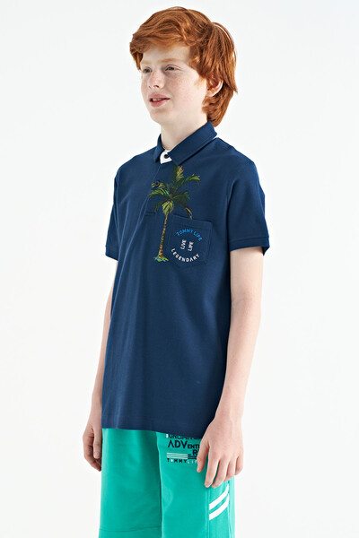 Tommylife Wholesale Polo Neck Standard Fit Printed Boys' T-Shirt 11144 Indigo - Thumbnail