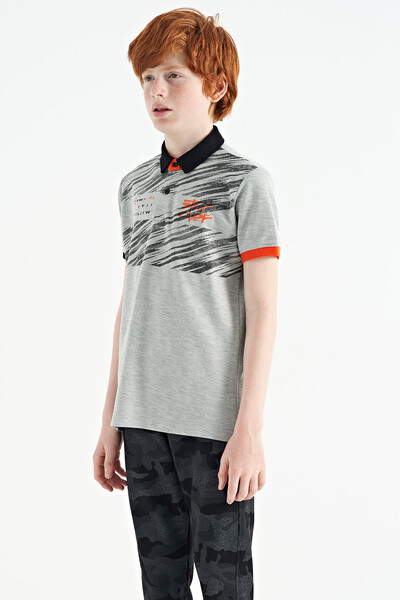 Tommylife Wholesale Polo Neck Standard Fit Printed Boys' T-Shirt 11161 Gray Melange - Thumbnail