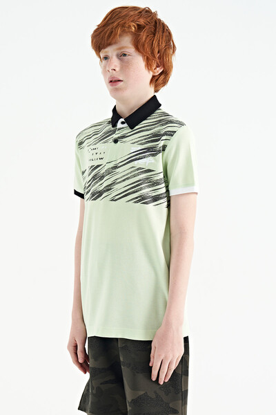 Tommylife Wholesale Polo Neck Standard Fit Printed Boys' T-Shirt 11161 Light Green - Thumbnail