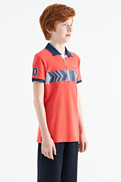 Tommylife Wholesale Polo Neck Standard Fit Printed Boys' T-Shirt 11162 Coral - Thumbnail
