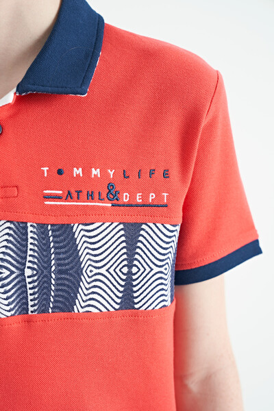Tommylife Wholesale Polo Neck Standard Fit Printed Boys' T-Shirt 11162 Coral - Thumbnail