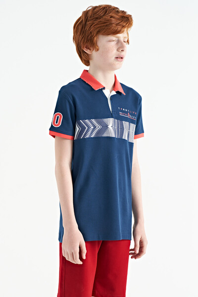 Tommylife Wholesale Polo Neck Standard Fit Printed Boys' T-Shirt 11162 Indigo - Thumbnail