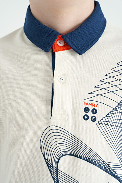 Tommylife Wholesale Polo Neck Standard Fit Printed Boys' T-Shirt 11164 Ecru - Thumbnail