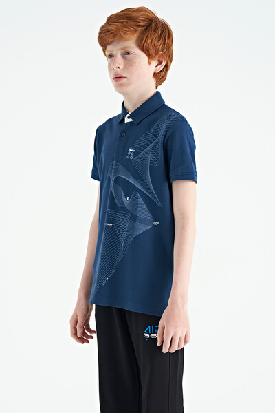 Tommylife Wholesale Polo Neck Standard Fit Printed Boys' T-Shirt 11164 Indigo - Thumbnail