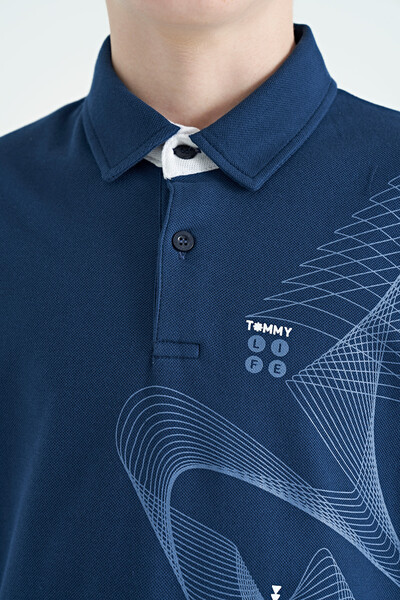 Tommylife Wholesale Polo Neck Standard Fit Printed Boys' T-Shirt 11164 Indigo - Thumbnail
