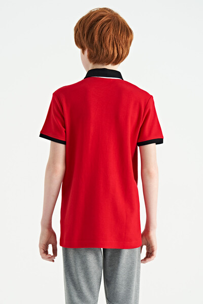 Tommylife Wholesale Polo Neck Standard Fit Printed Boys' T-Shirt 11164 Red - Thumbnail