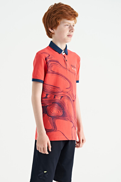 Tommylife Wholesale Polo Neck Standard Fit Printed Boys' T-Shirt 11165 Coral - Thumbnail