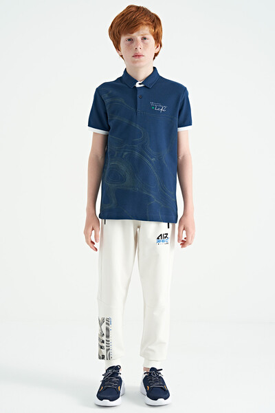 Tommylife Wholesale Polo Neck Standard Fit Printed Boys' T-Shirt 11165 Indigo - Thumbnail