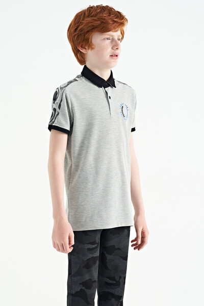 Tommylife Wholesale Polo Neck Standard Fit Printed Boys' T-Shirt 11166 Gray Melange - Thumbnail