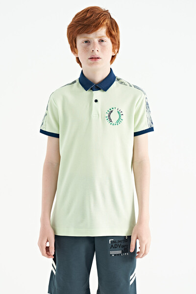 Tommylife Wholesale Polo Neck Standard Fit Printed Boys' T-Shirt 11166 Light Green - Thumbnail