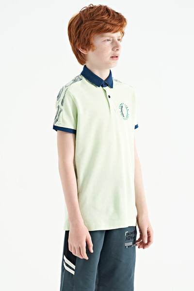 Tommylife Wholesale Polo Neck Standard Fit Printed Boys' T-Shirt 11166 Light Green - Thumbnail