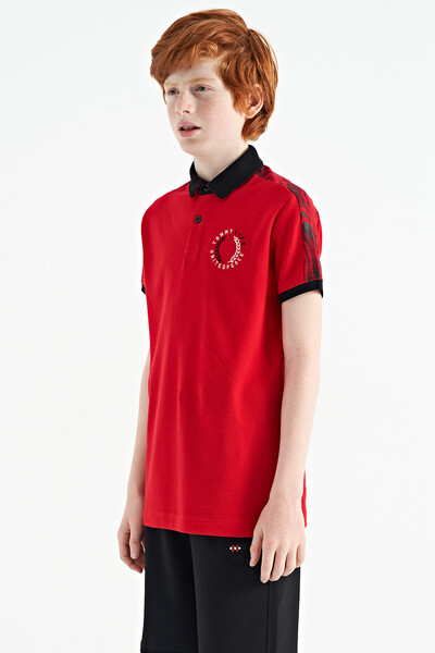 Tommylife Wholesale Polo Neck Standard Fit Printed Boys' T-Shirt 11166 Red - Thumbnail