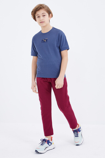 Tommylife Wholesale Purple Lace Up Skinny Leg Boys' Sweatpants - 10858 - Thumbnail