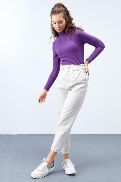 Tommylife Wholesale Purple Turtleneck Skinny Fit Body Women's Jumper - 97199 - Thumbnail