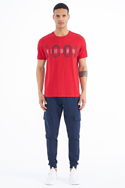 Tommylife Wholesale Red Crew Neck Standard Fit Men's T-Shirt - 88187 - Thumbnail