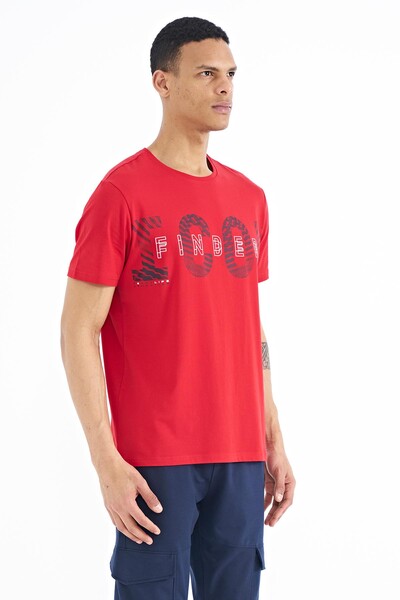 Tommylife Wholesale Red Crew Neck Standard Fit Men's T-Shirt - 88187 - Thumbnail