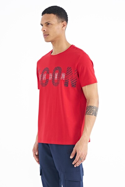 Tommylife Wholesale Red Crew Neck Standard Fit Men's T-Shirt - 88187 - Thumbnail