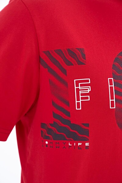 Tommylife Wholesale Red Crew Neck Standard Fit Men's T-Shirt - 88187 - Thumbnail