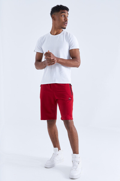 Tommylife Wholesale Red Hidden Zip Back Pocket Standard Fit Men's Short - 81136 - 3