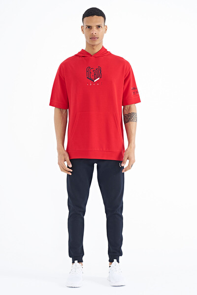 Tommylife Wholesale Red Hooded Oversize Men's T-shirt - 88194 - Thumbnail