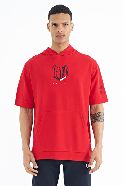 Tommylife Wholesale Red Hooded Oversize Men's T-shirt - 88194 - Thumbnail