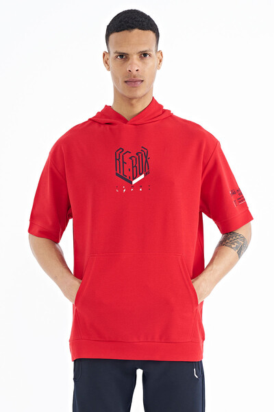 Tommylife Wholesale Red Hooded Oversize Men's T-shirt - 88194 - Thumbnail