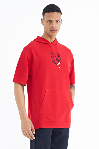 Tommylife Wholesale Red Hooded Oversize Men's T-shirt - 88194 - Thumbnail