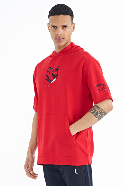 Tommylife Wholesale Red Hooded Oversize Men's T-shirt - 88194 - Thumbnail