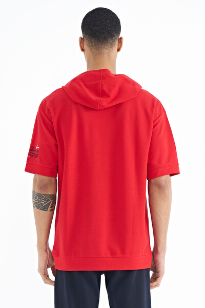 Tommylife Wholesale Red Hooded Oversize Men's T-shirt - 88194 - Thumbnail