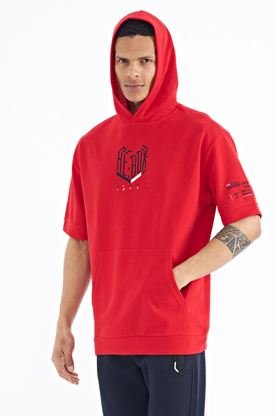 Tommylife Wholesale Red Hooded Oversize Men's T-shirt - 88194 - Thumbnail