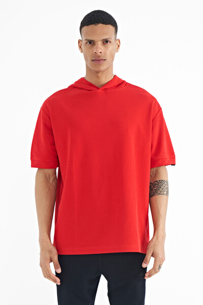 Tommylife Wholesale Red Hoodie Oversize Men's T-shirt - 88179 - Thumbnail