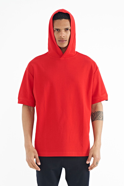 Tommylife Wholesale Red Hoodie Oversize Men's T-shirt - 88179 - Thumbnail