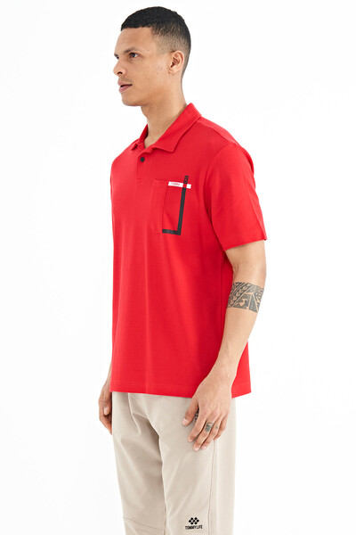 Tommylife Wholesale Red Printed Standard Fit Polo Neck Men's T-Shirt - 88241 - Thumbnail