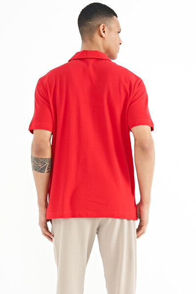 Tommylife Wholesale Red Printed Standard Fit Polo Neck Men's T-Shirt - 88241 - Thumbnail