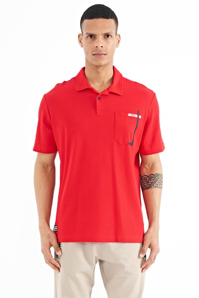 Tommylife Wholesale Red Printed Standard Fit Polo Neck Men's T-Shirt - 88241 - Thumbnail