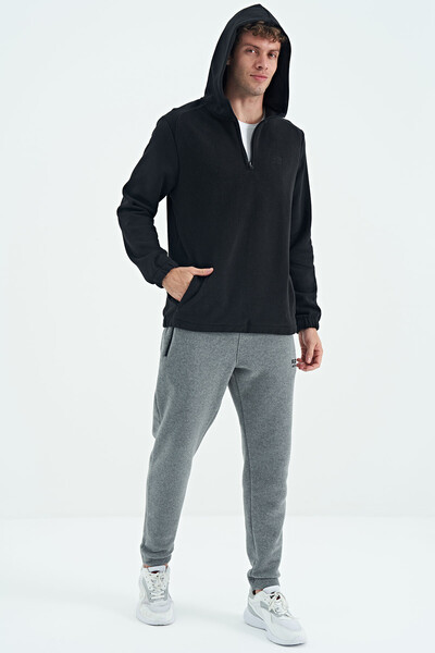 Tommylife Wholesale Ruby Hooded Standard Fit Basic Men's Fleece Sweatshirt 88300 Black - Thumbnail