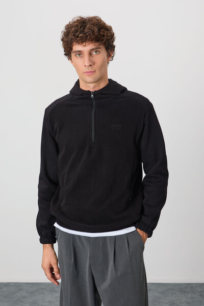 Tommylife Wholesale Ruby Hooded Standard Fit Basic Men's Fleece Sweatshirt 88300 Black - Thumbnail