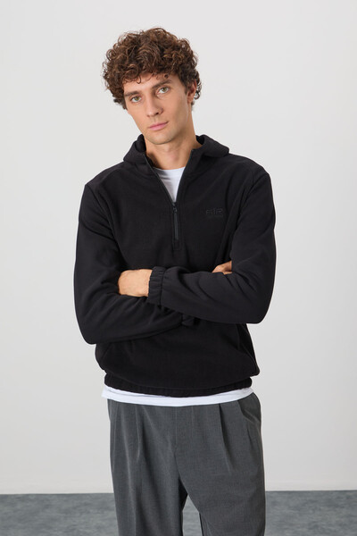 Tommylife Wholesale Ruby Hooded Standard Fit Basic Men's Fleece Sweatshirt 88300 Black - Thumbnail