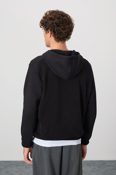 Tommylife Wholesale Ruby Hooded Standard Fit Basic Men's Fleece Sweatshirt 88300 Black - Thumbnail