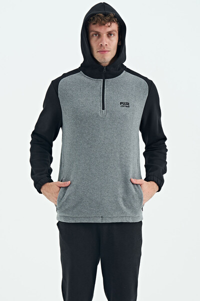 Tommylife Wholesale Ruby Hooded Standard Fit Basic Men's Fleece Sweatshirt 88300 Gray Melange - Thumbnail