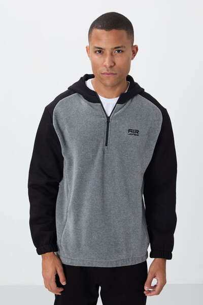 Tommylife Wholesale Ruby Hooded Standard Fit Basic Men's Fleece Sweatshirt 88300 Gray Melange - Thumbnail