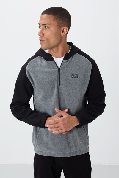 Tommylife Wholesale Ruby Hooded Standard Fit Basic Men's Fleece Sweatshirt 88300 Gray Melange - Thumbnail