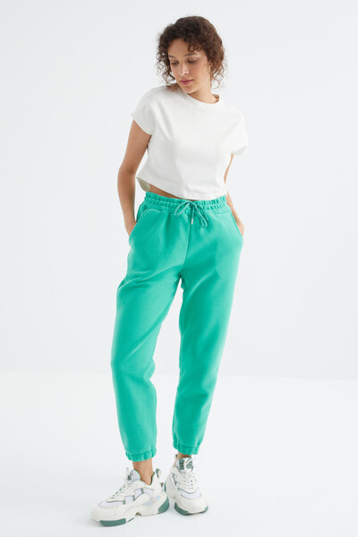 Tommylife Wholesale Sea Green High Waisted Basic Jogger Fleece Women's Sweatpants - 94622 - Thumbnail