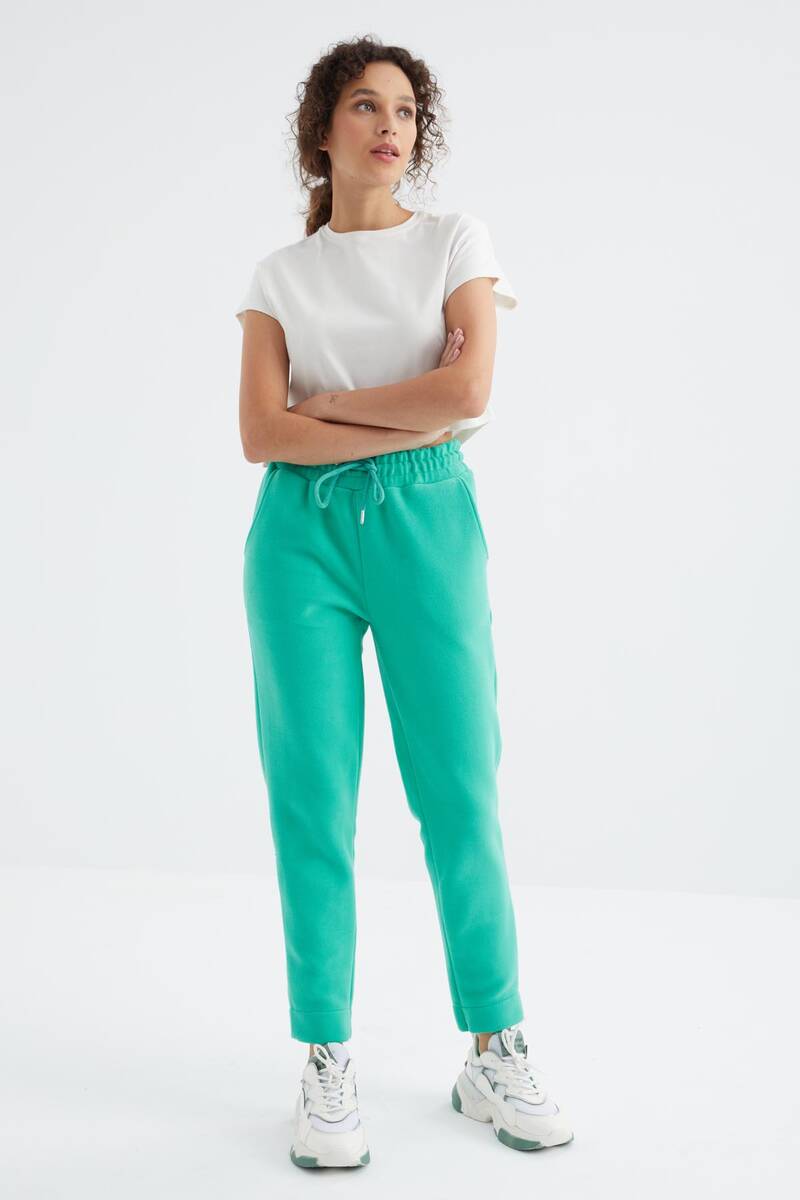 TOMMYLIFE - Tommylife Wholesale Sea Green High Waisted Comfy Pocket Women's Fleece Sweatpants - 94623