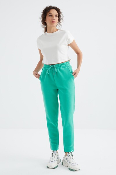 Tommylife Wholesale Sea Green High Waisted Comfy Pocket Women's Fleece Sweatpants - 94623 - Thumbnail