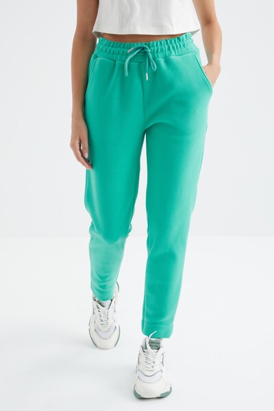 Tommylife Wholesale Sea Green High Waisted Comfy Pocket Women's Fleece Sweatpants - 94623 - Thumbnail